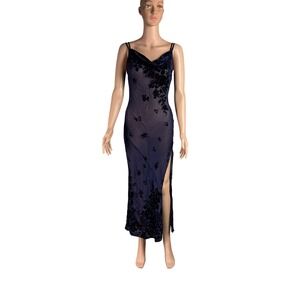 Victoria's Secret Sheer Burnout Floral Velvet Maxi Slip Dress Gown Blue Small
